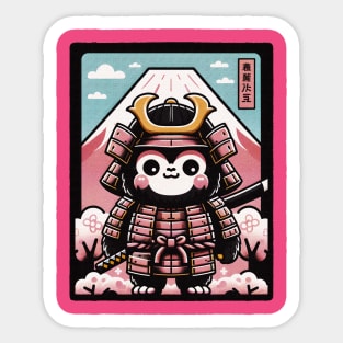 Cute cartoon Kawaii a stout gorilla samurai armor fuji mount blossom Sticker